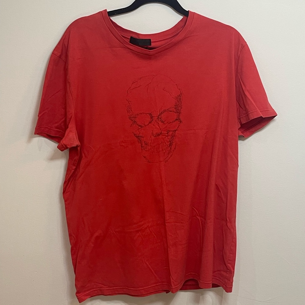 Alexander McQueen Red Short Sleeve Skull Tee